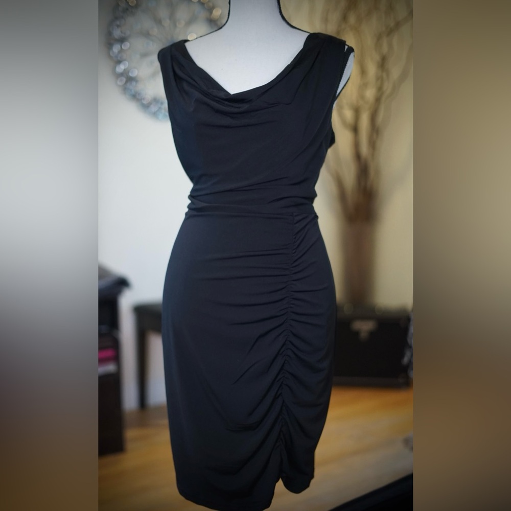 NWT Sam‎ Edelman Black Ruched Mini Dress 6 Elegant Sleeveless Cocktail